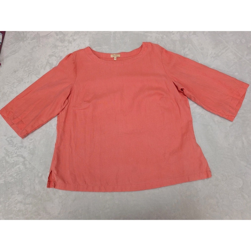 Choices Woman 1X Top Peach 100% Linen Classic Business Blouse Pullover